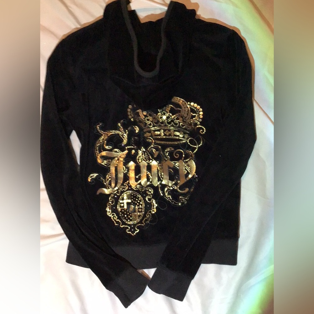 Juicy Couture Graphic jacket Black Velour Full Zip Bling Big Pocket